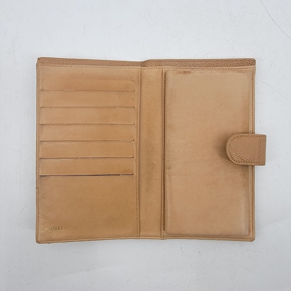 Chanel Vintage Timeless Tan Camel Pebbled Leather Bifold Wallet Karl Lagerfeld - Picture 10 of 16